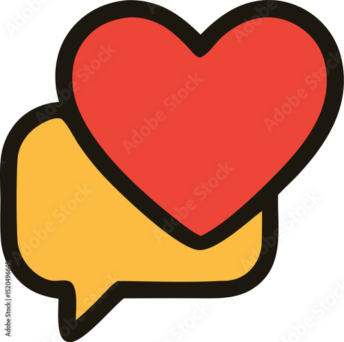 Red heart and yellow speech bubble symbolizing love and communication, suitable for greeting cards, social media posts, or relationship content.