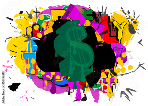 Dollar Sign graffiti. Abstract modern street art decoration performed in urban painting style.