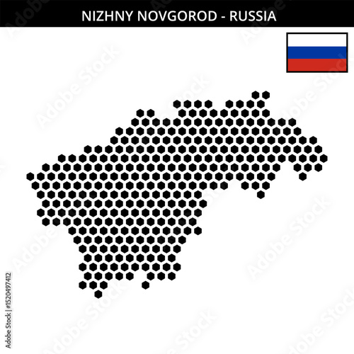 Big hexagonal dotted map of Nizhny-Novgorod in Russia