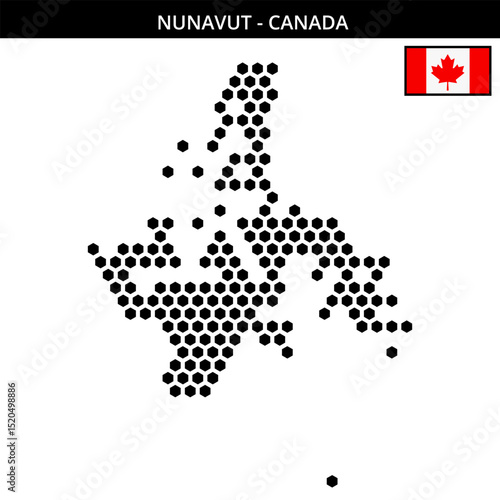 Big hexagonal dotted map of Nunavut in Canada