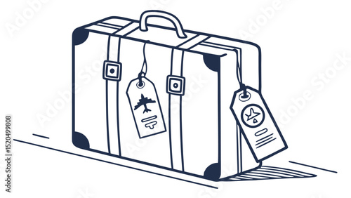 Find suitcase with tags vector illustration travel baggage luggage trip vacation journey holiday 100 char