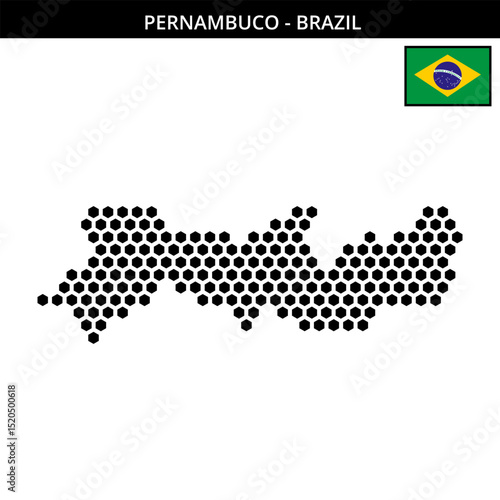 Big hexagonal dotted map of pernambuco in Brazil