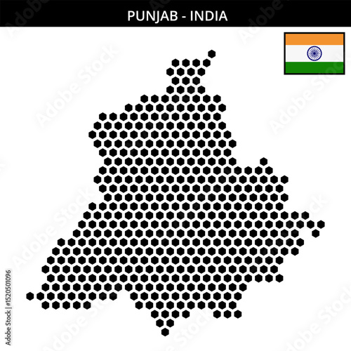 Big hexagonal dotted map of punjab in India