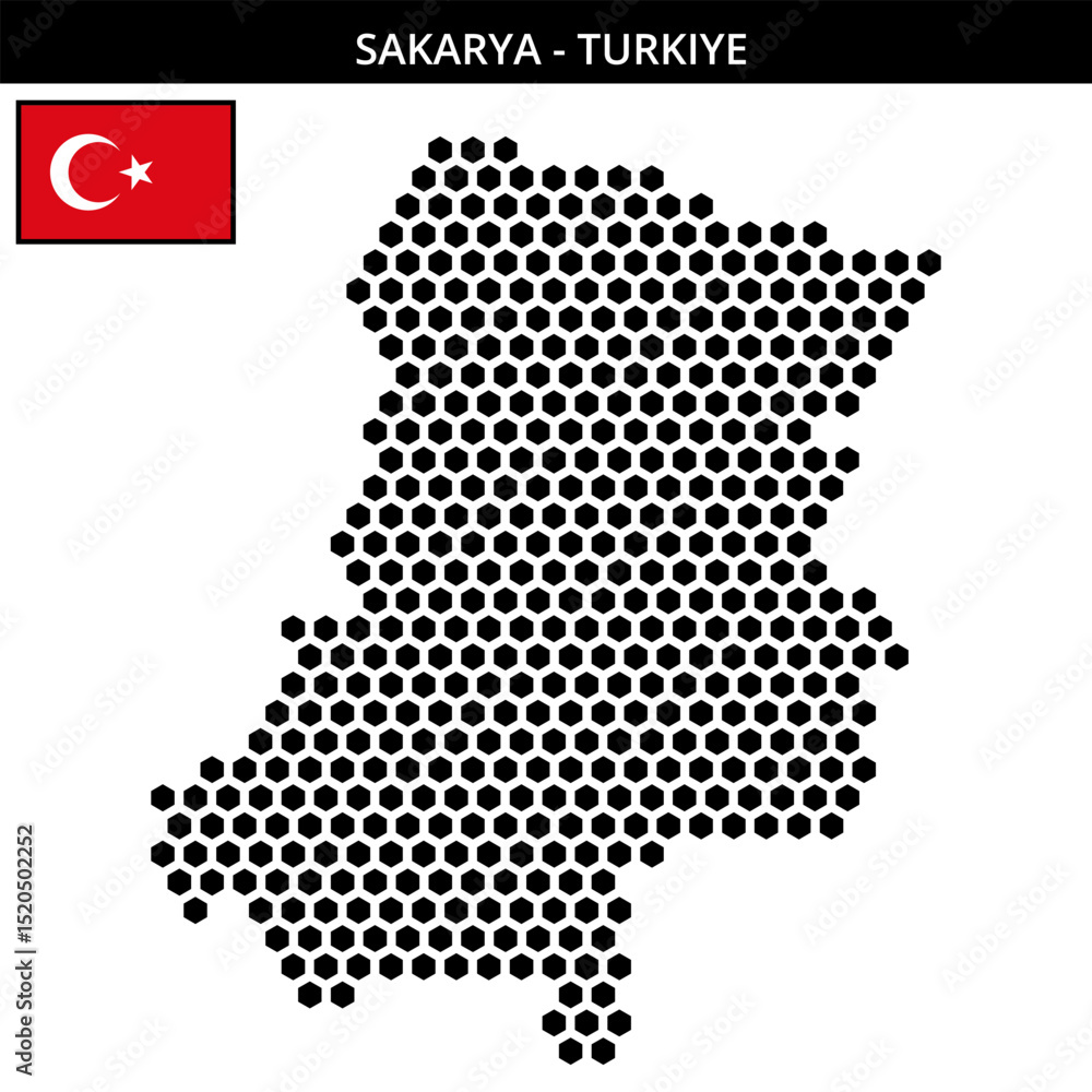Obraz premium Big hexagonal dotted map of sakarya in Turkiye