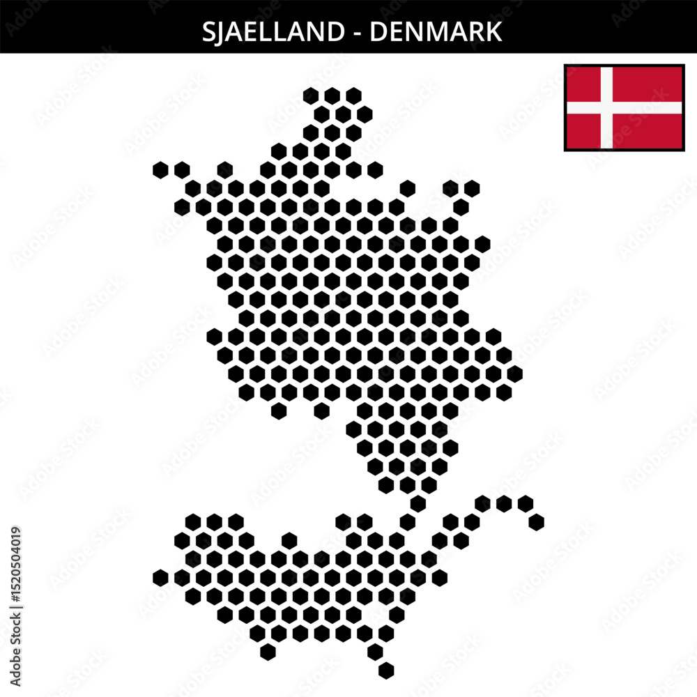 Obraz premium Big hexagonal dotted map of Sjaelland in Denmark