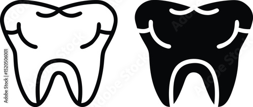Minimalist Vector Tooth Icon Line Drawing Front View for Dental Illustration