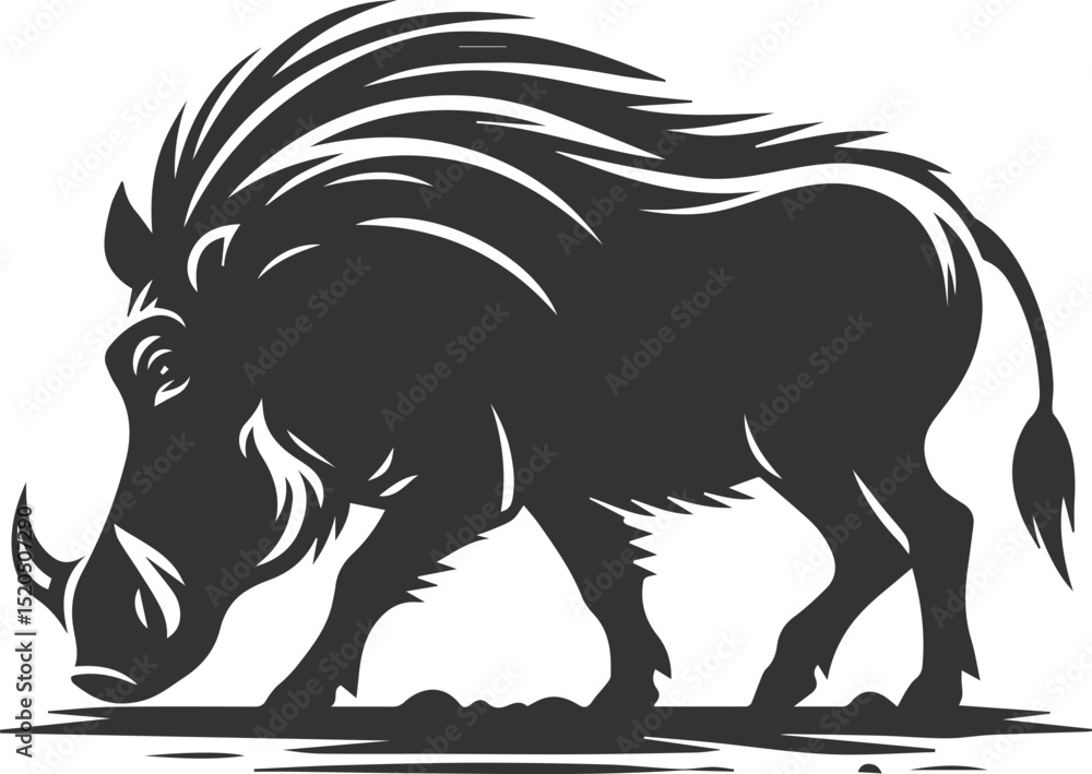 Fototapeta premium Vector silhouette of a warthog animal isolated drawing black
