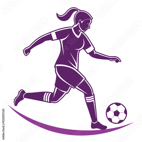 Silhouette woman soccer player kicking football ball illustration sport.