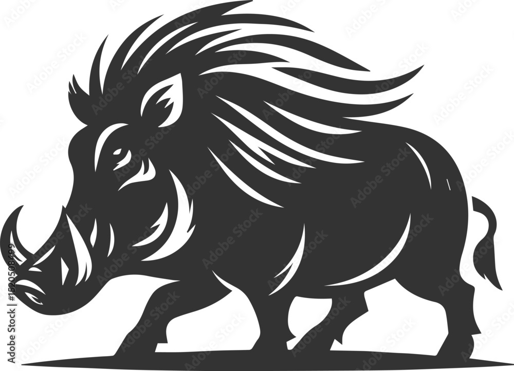 Fototapeta premium Vector silhouette of a warthog animal isolated drawing black