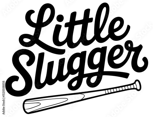 Little Slugger Baseball Lettering with Bat; SVG Vector Design with Transparent Background