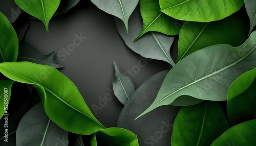 Layered grayscale & green leaf textures; abstract, ethereal, overlapping forms,  modern,  light