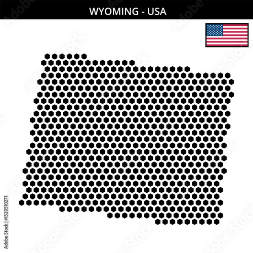Big hexagonal dotted map of wyoming in the USA