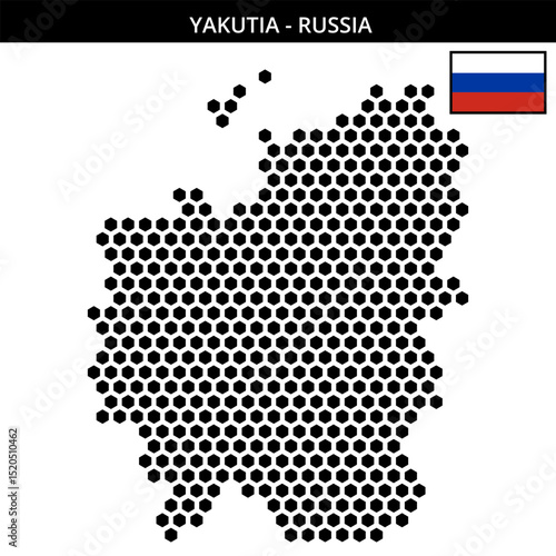 Big hexagonal dotted map of Yakutia in Russia
