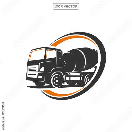  vector graphic of concrete mixer truck logo design template
