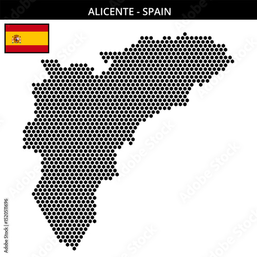 Medium hexagonal dotted map of alicente in Spain