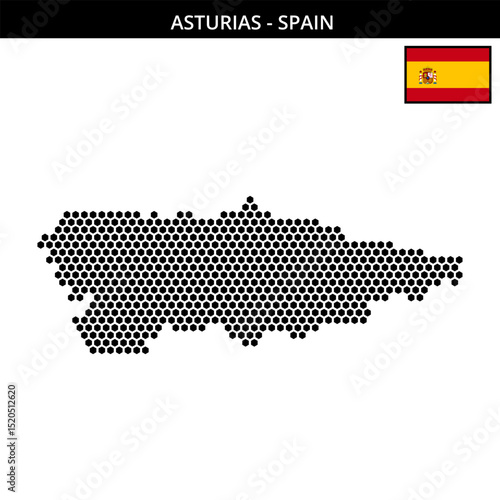 Medium hexagonal dotted map of asturias in Spain