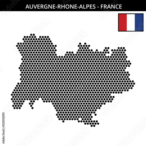 Medium hexagonal dotted map of Auvergne-Rhone-Alpes in France
