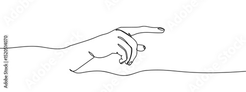 Continuous line, hand pointing, index finger Line Art Vector Transparent Background Edit Stroke.