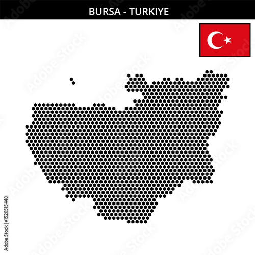 Medium hexagonal dotted map of bursa in Turkiye