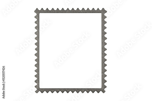 Blank rectangular postage stamp with serrated border, resting on transparent surface, waiting for personalized design