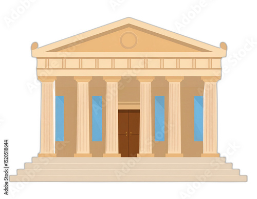 Illustration of ancient greek temple building with columns and stairs on transparent background