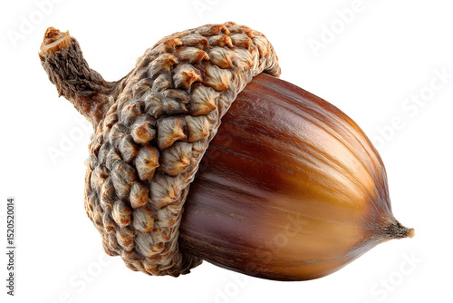 Single acorn studio shot on a transparent background exhibiting intricate details