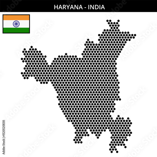Medium hexagonal dotted map of haryana in India