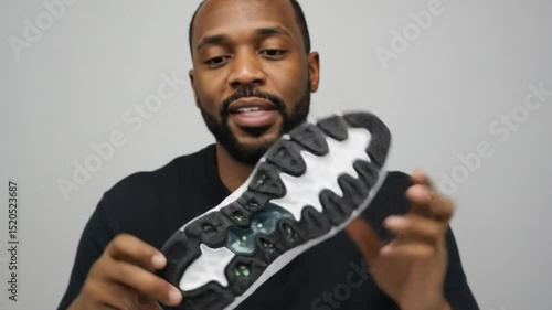 Reviewer showcases running shoe sole detail