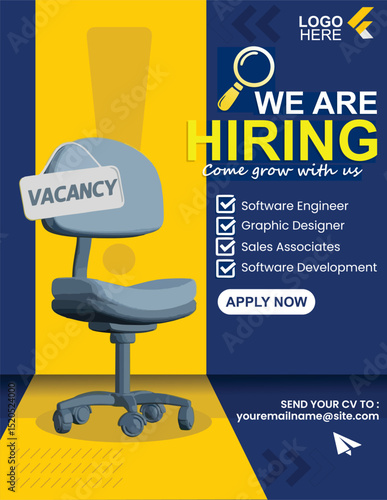 Hiring Job flyer design, We are hiring Job advertisement flyer poster template
