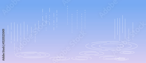 シンプルな雨と波紋とグラデーションの背景イラスト