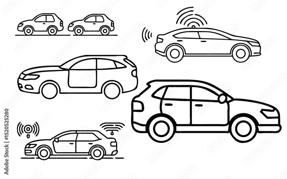 autonomous vehicle sensor graphics line art vector illustration.convertible line art silhouette vector illustration.Top view car icon line art vector.Line Art Illustration of Connected Cars
autonomous vehicle sensor graphics line art vector illustration.convertible line art silhouette vector illustration.Top view car icon line art vector.Line Art Illustration of Connected Cars