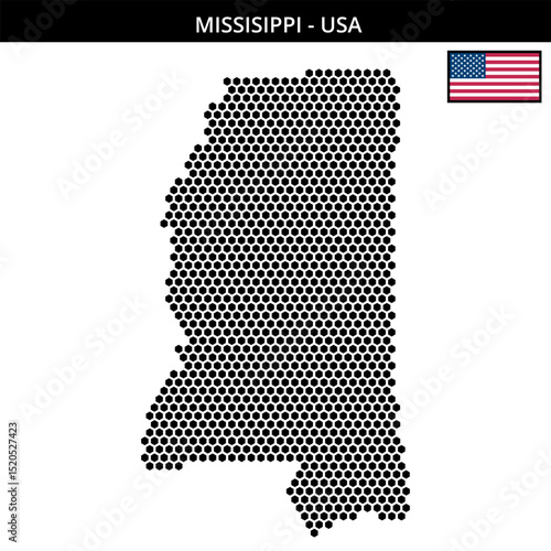 Medium hexagonal dotted map of missisippi in the USA