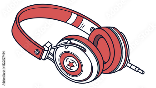 Red and white over ear headphones vector illustration for music lovers and audio enthusiasts design element