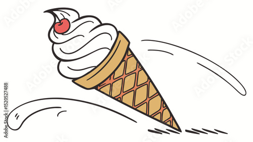 Delicious vanilla ice cream cone with cherry illustration vector graphic dessert summer treat sweet food 100 char