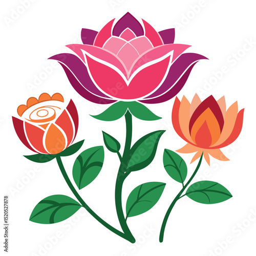 Stylized Cartoon Flowers Arrangement Vector isolated on white background