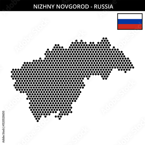Medium hexagonal dotted map of Nizhny-Novgorod in Russia