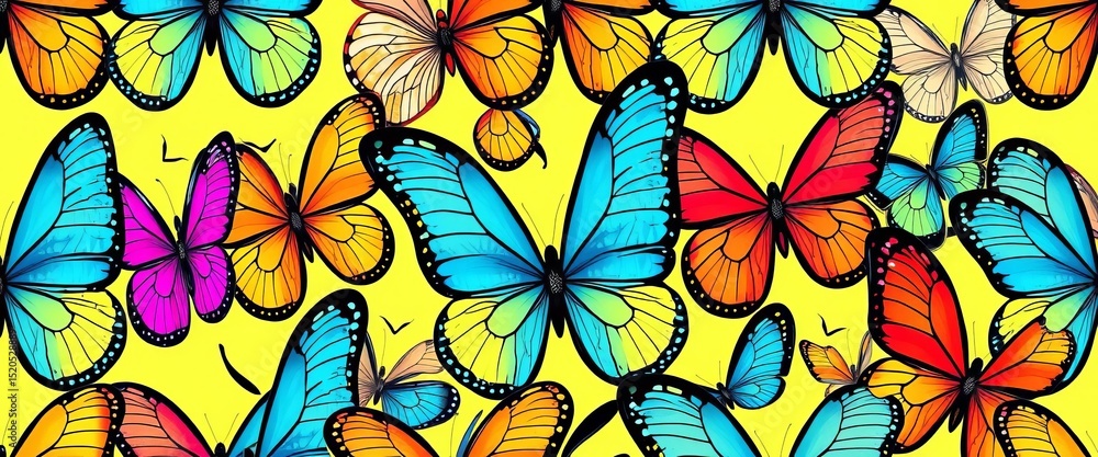 Vibrant, seamless vector pattern of modern butterfly wings in bold colors, pattern, decoration Vibrant, seamless vector pattern of modern butterfly wings in bold colors, pattern, decoration