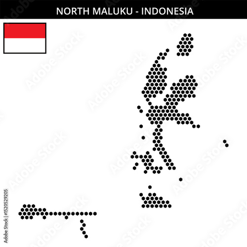 Medium hexagonal dotted map of north-maluku in Indonesia