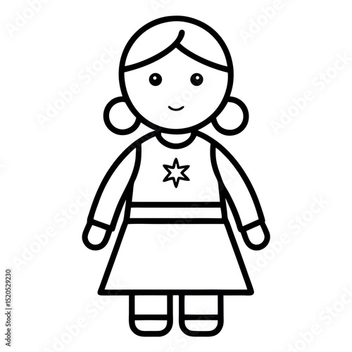 Simple Outline Cartoon Girl Doll Vector for Coloring Book isolated ion white background