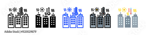 Urban Heat Island Icon Collection With Multiple Styles