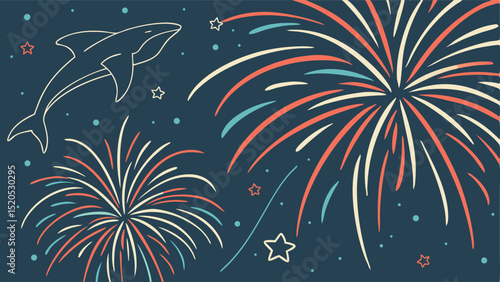 Vector graphic of dolphin and fireworks for independence day celebration design and illustration art