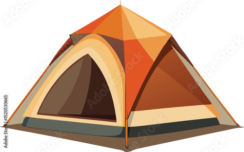 Illustration of an orange and brown dome tent for camping and adventures
