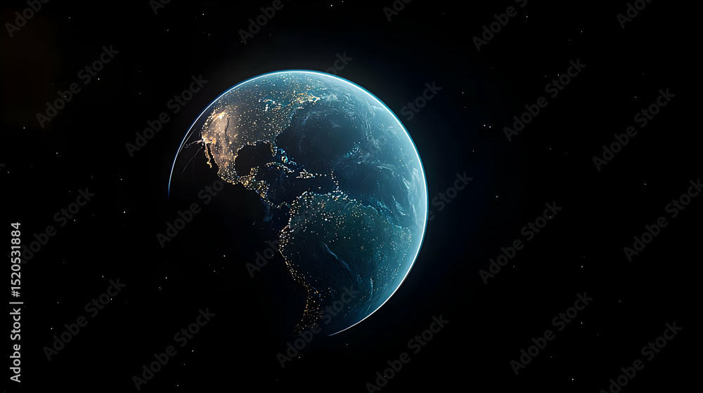 Naklejka premium Pixelated Earth At Night With City Lights