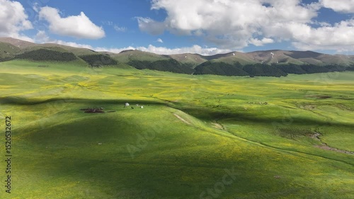 Picturesque high-mountain plateau Asy and observatory in Almaty region in south-east Kazakhstan on a spring day