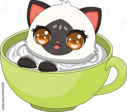 Swimming Cat In Milk Mug Vector