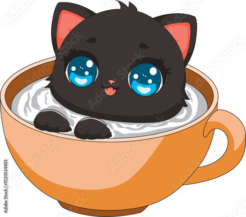 Cat Soaking In Milk Cup Cartoon Vector