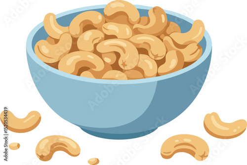 Cashew nuts in bowl healthy snack food natural nutritious ingredient vector 