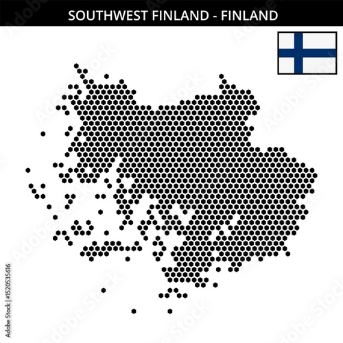 Medium hexagonal dotted map of southwest-finland in Finland