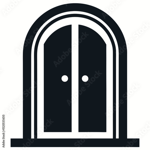 Arched Double Door Silhouette Icon isolated on white background