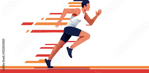 Male athlete sprinting fast with motion lines in dynamic running posture vector illustration 